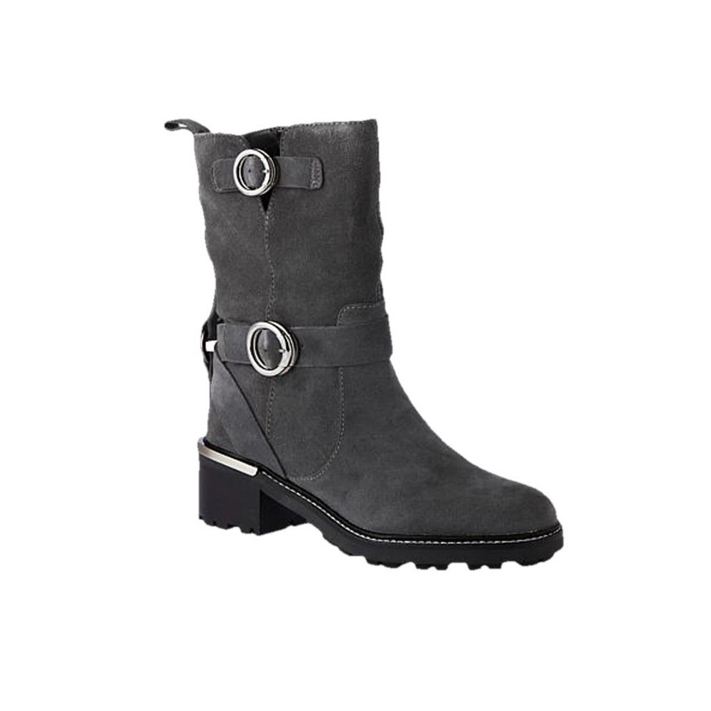 Vince Camuto KERIVINI Moto Boot LEATHER Biker Boots Thunder GRAY 10 Medium